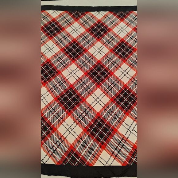 Vintage Plaid Patterned Silk Square Scarf Rolled Hem - Picture 3 of 16
